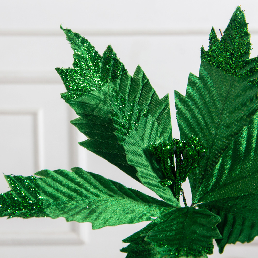 736А/9271-6317/9(F) Пуансетия НГ с блёстками h26см(нога h20см d32см) зелёная_2