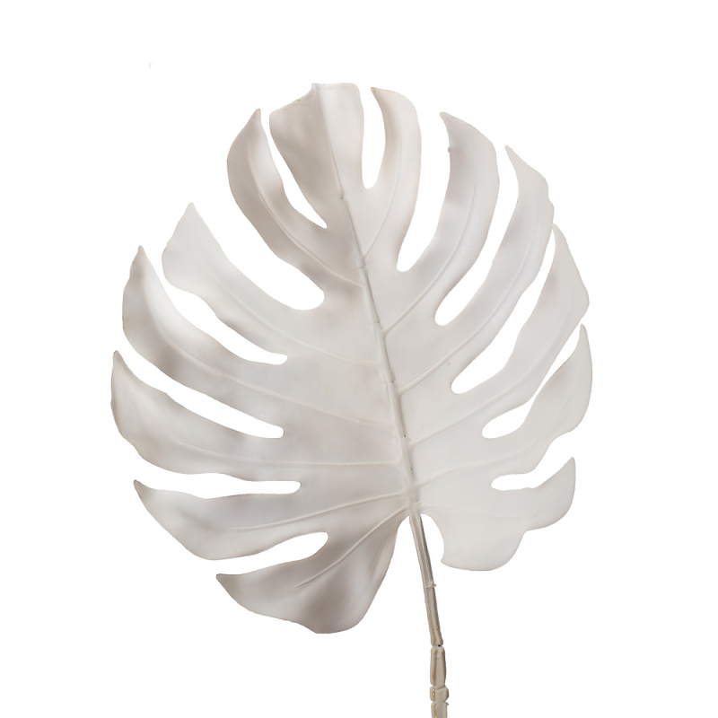 7143/0030-6/23 Лист Монстеры искусственный, белый, большой h 90 см (40+50)