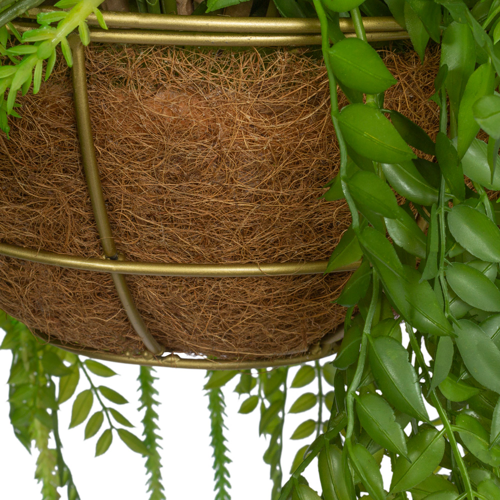 КМП8-2(з.) Композиция искусств. Папоротники с ампельным даксином в металлическом шаре d30см_3