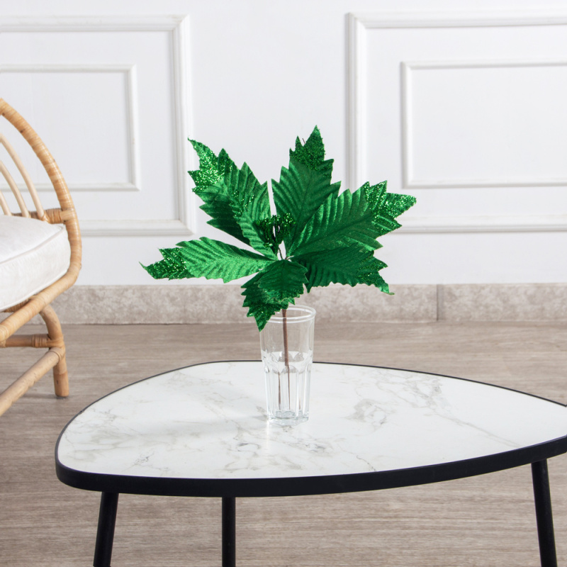 736А/9271-6317/9(F) Пуансетия НГ с блёстками h26см(нога h20см d32см) зелёная_1