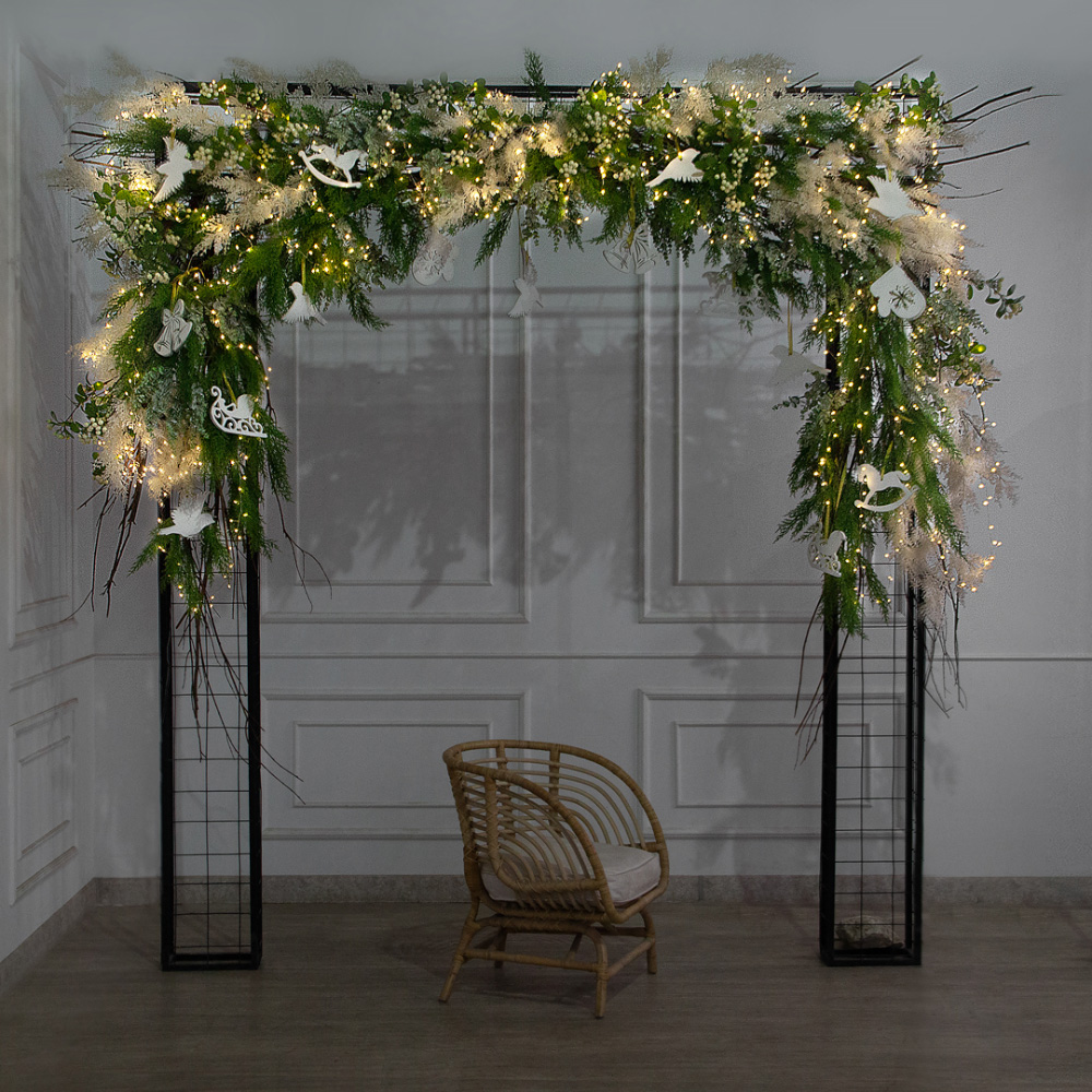 ДЛ192/СВ03т(Пр)(Fix)(F)Декор вход.группы h200см н/прутьях, прист.с гирлянд.Роса, скандинав.стиль_3