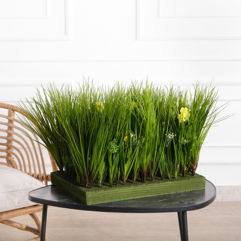 ВМ51-5(з.)(F) Композиция искусственная Разнотравье на вставке 51х35хh5см, желто-оранжев._1