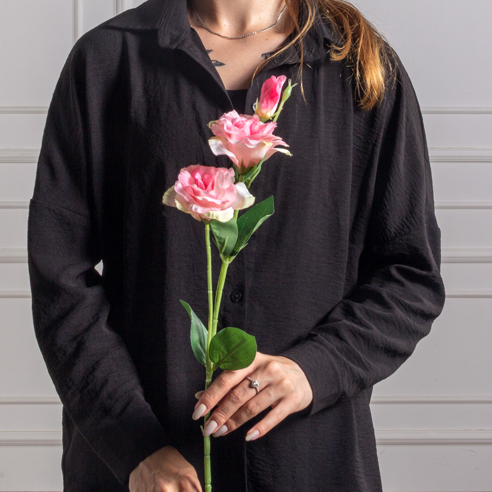 7141А/9149-04/1(F) Эустома искусственная 2 головы, 1 бутон,  h67см,  розовая_3