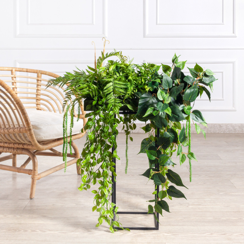 ВМ15/4(з)(F) Папоротники искусственные со сциндапсусом на вставке 50х15х5см