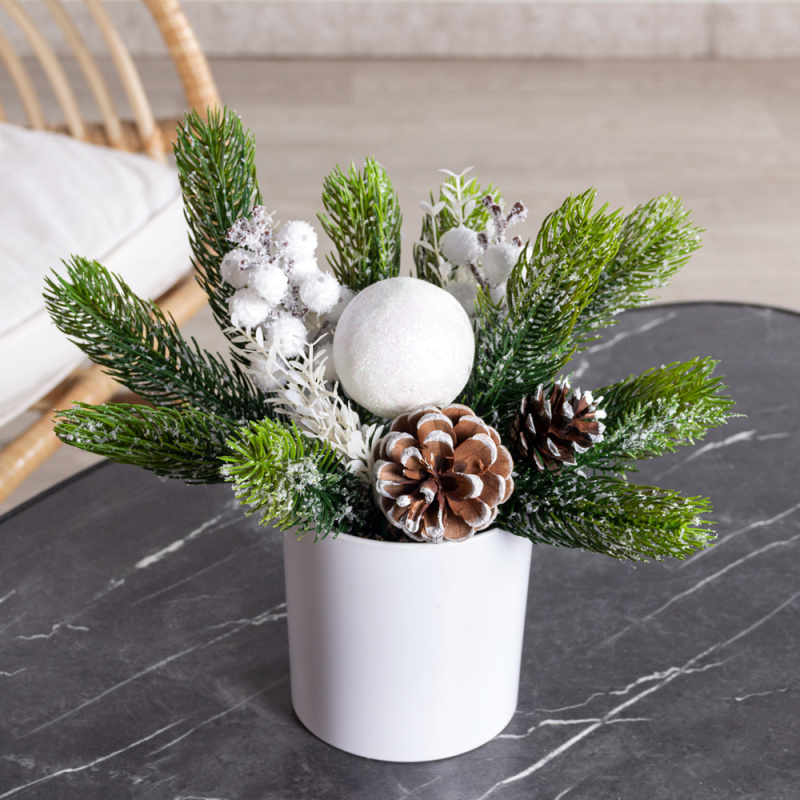 КНг50(F) Композиция НГ искусственная белоснежная h18см в кашпо d10см