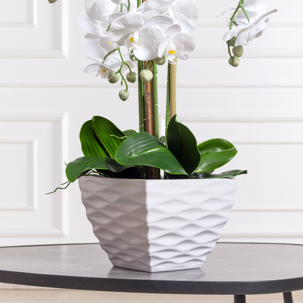 ЦК80*5/33-1(Пр)(F) Орхидея Фаленопсис искусственная h80см (латекс) в интерьерном кашпо, белая_6
