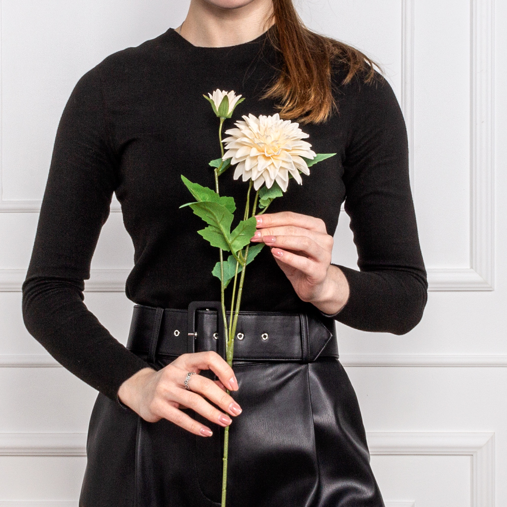 7141А/9120-24/4Р Георгин искусственный 1 голова, 1 бутон, h65см, кремовый_5