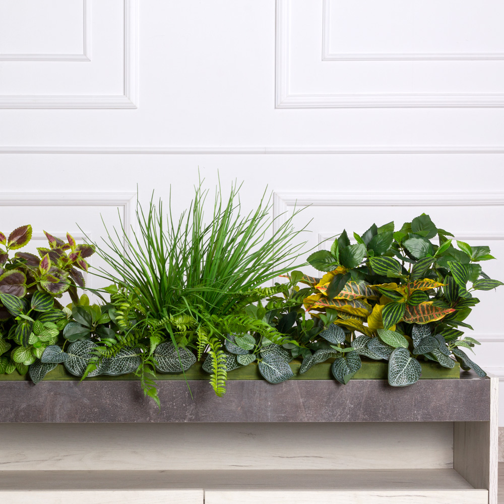 ВМ9(з) Композиция искусственная Зелень микс h30см на основании 100х18х3см_1