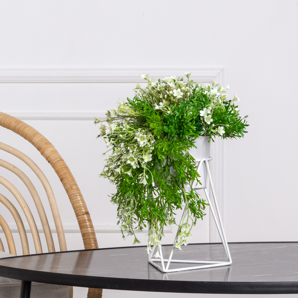 КС/МП45-1 Кампанула искусственная ампельная в кашпо на мет.подстав. h35см, белая_1