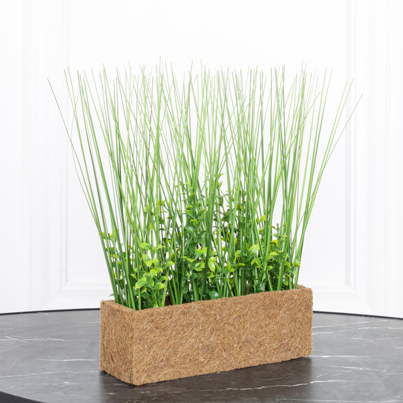 ТД066(Promo) Трава искусственная Осока с самшитом h30см в кокосовом боксе 25х8х8см _3