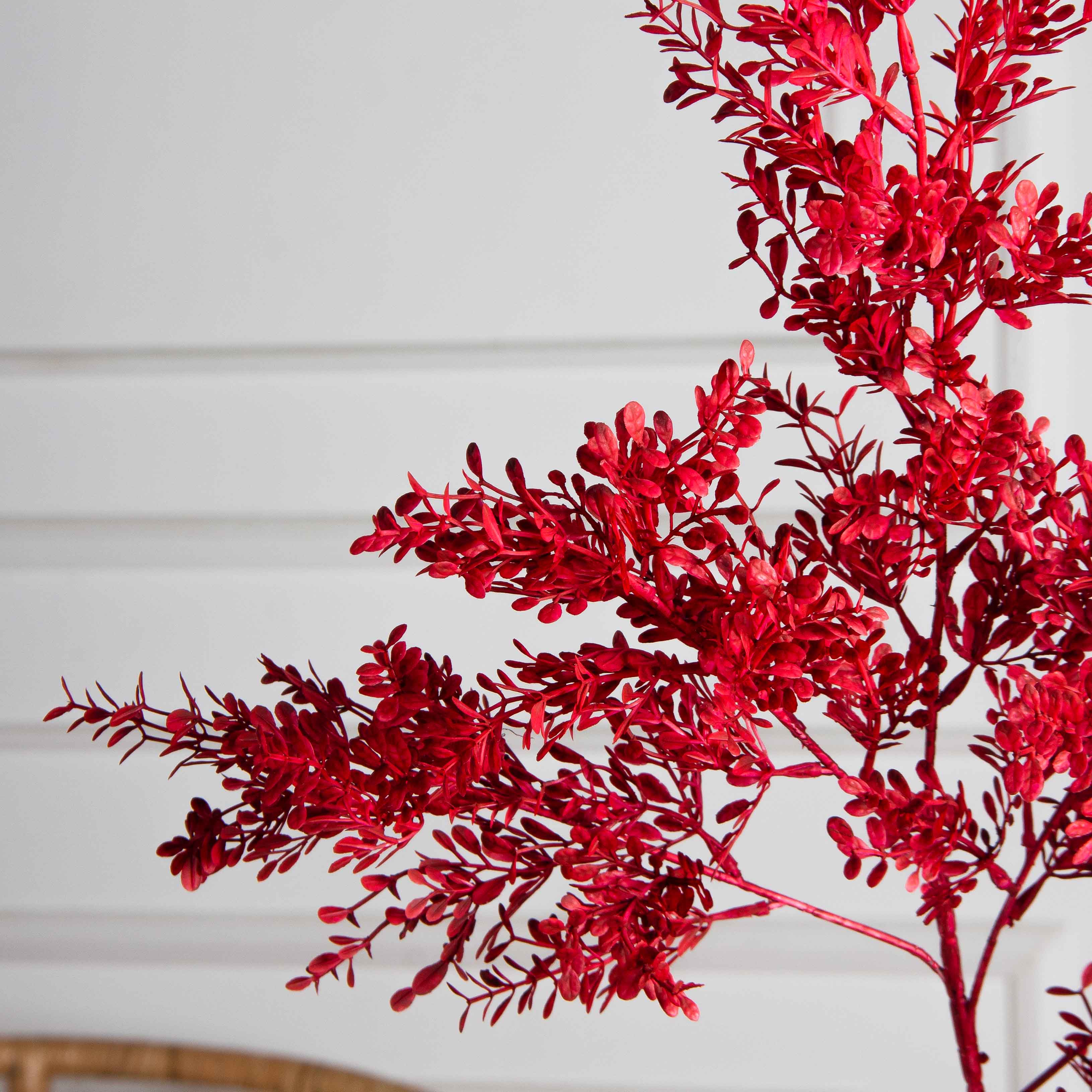 7143/0041-10/11 Ветка искусственная Мини самшит h97см, бордовая_2