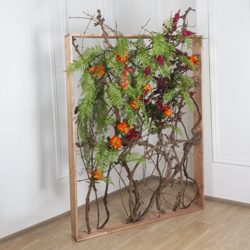 Ш180/60-3(з) Ширма декоративная искусственная цветочная в раме 140хh180см, бордо _4