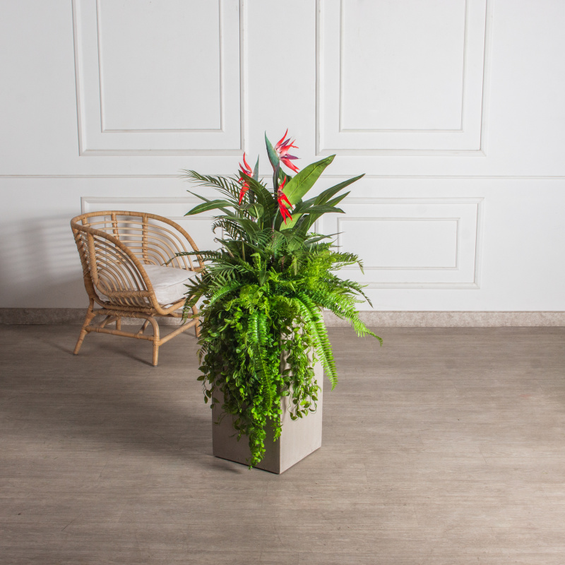 К327-28/1(з)(F) Композиция искусственная Тропический микс со стрелицией в кашпо d26см