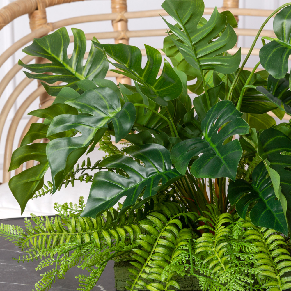 ВМ11(з) Композиция искусственная Микс из папоротников с Монстерой и спатифиллумом на вставке_1