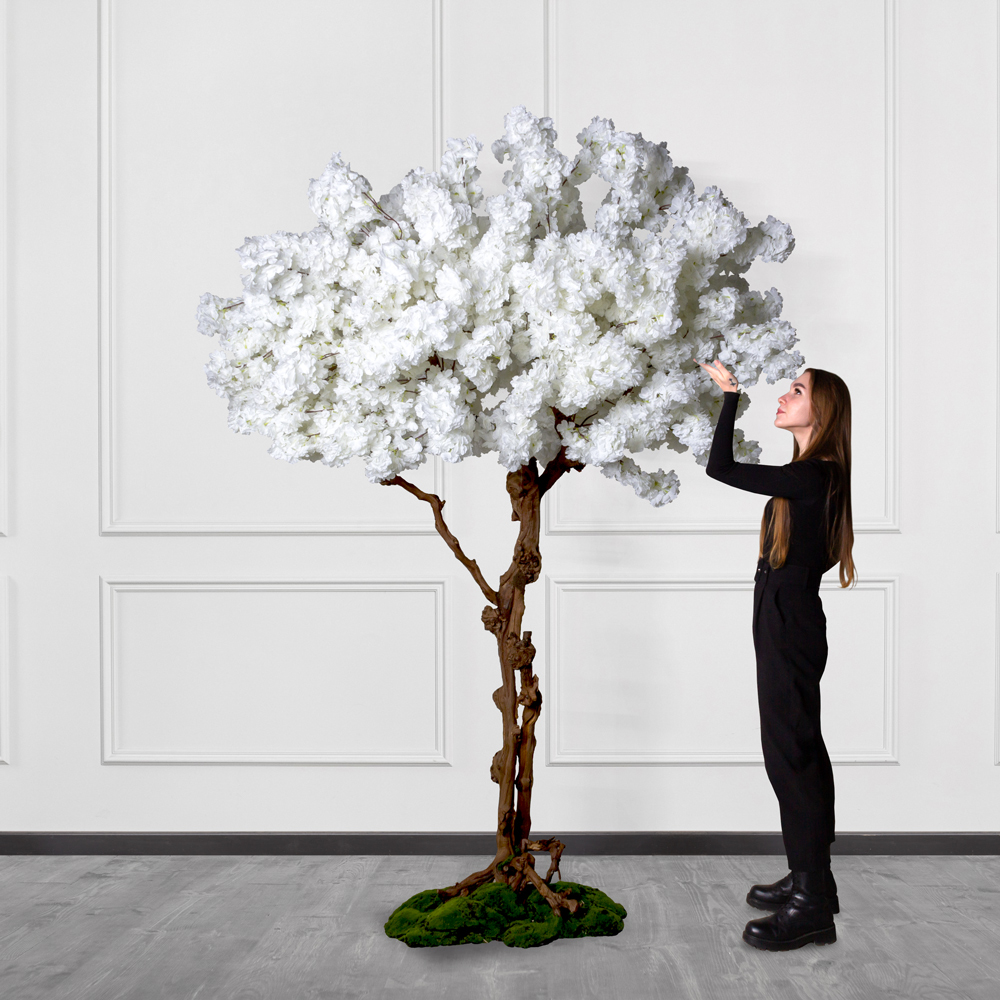 250/ОС/225-3(з) Сакура искусственная h250см, d150см на основании 60х35см, белая_3