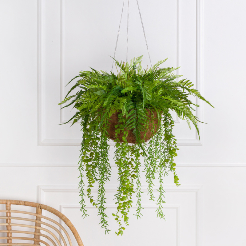 ККВ03-2(з) Папоротники искусственные в подвесной декоративной коковите_5