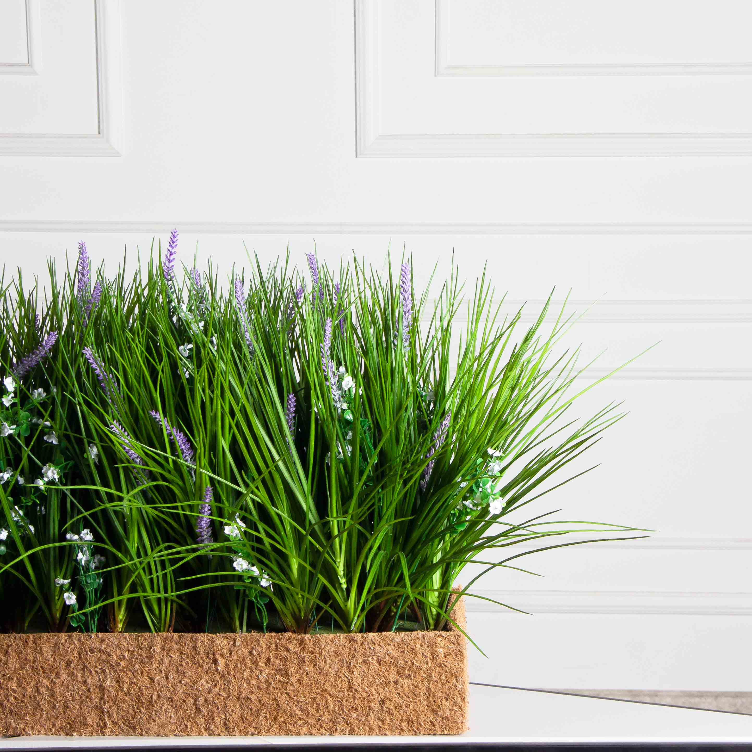 Б012(з)(F) Лаванда искусственная с травой h40см в кокосовом боксе 80х19х10см, сиреневая_6