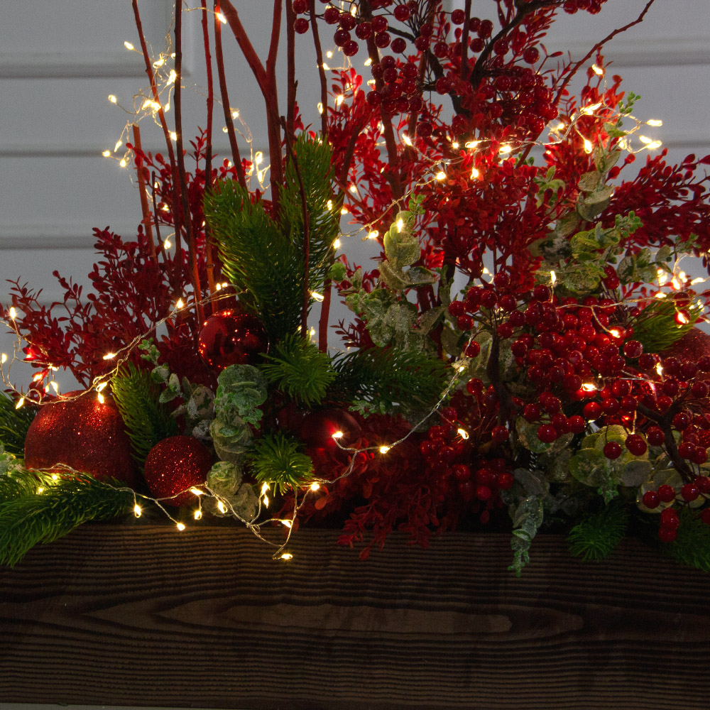 К557/СВ03т(Пр)(F) Композиция искусственная НГ с гирляндой Роса на основании,бордово-красная_5