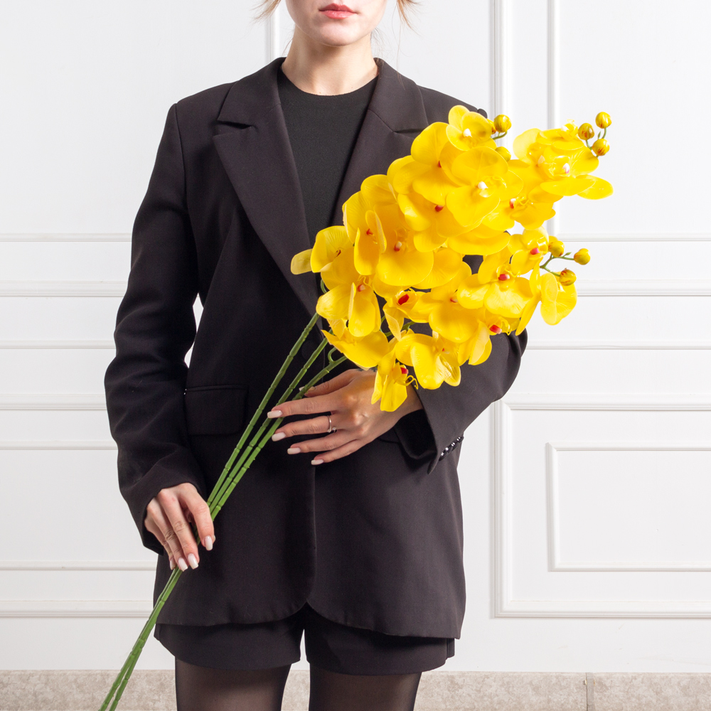 7141А/0108-01/12(F) Орхидея  искусственная h100см 9 голов, жёлтая(латекс)_3