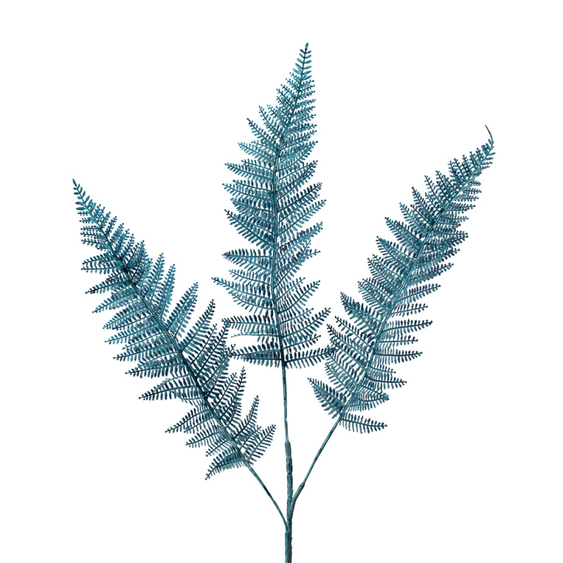 7143/0030-14/21 Ветка Даваллии искусственная, пушистая, синяя, h 65 см (45+20)