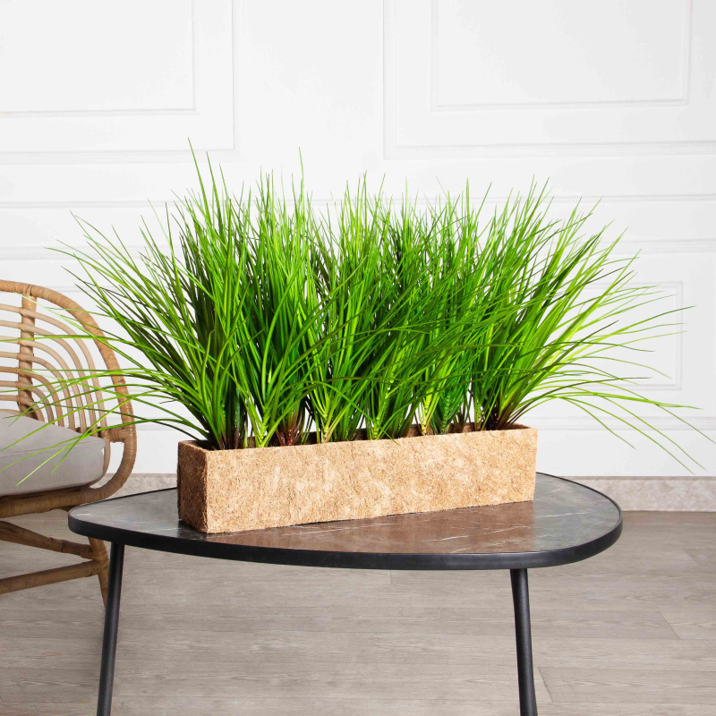 ТД078(F) Трава Осока искусственная  h40см в кокосовом боксе 50х10х10см_1