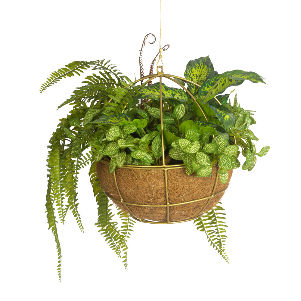 КМП8-1/1(з.) Композиция искусственная Микс Папоротник и фиттония в металлическом шаре d30см_2