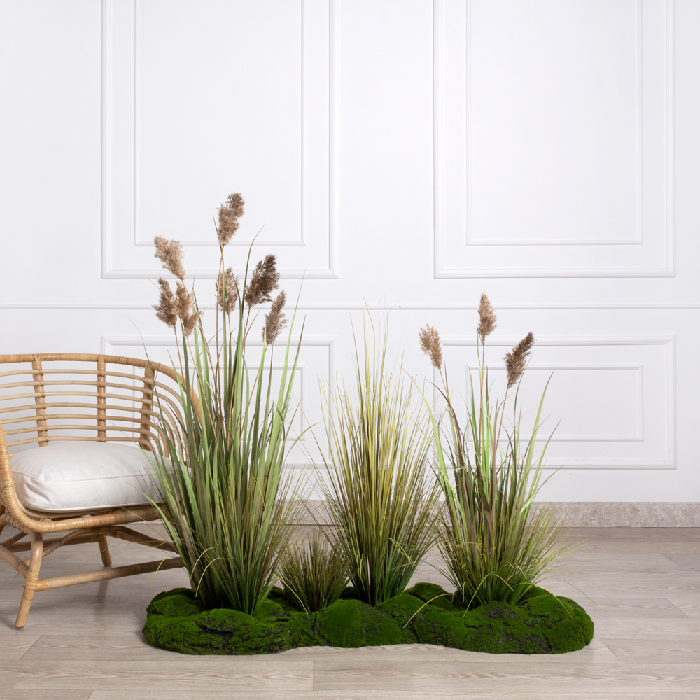 К351-4(з) Трава Осока искусственная h125см на кочке из мха 120х40см, желто-зеленая_6