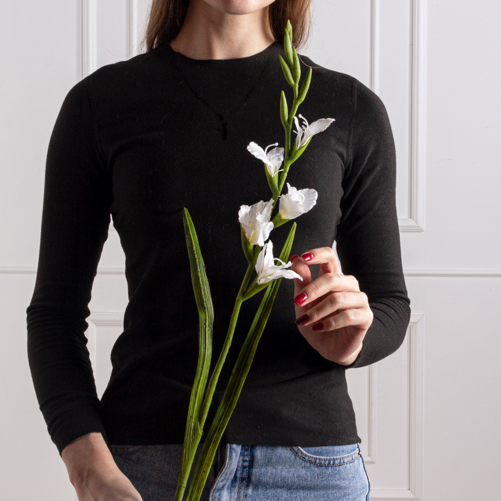 7141А/9120-26/23Р Гладиолус искусственный h85см, белый_3