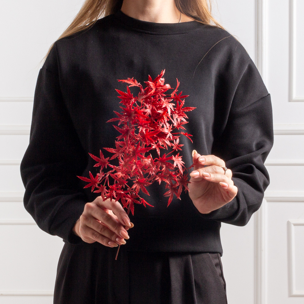 7143/9126-122(F) Ветка клёна искусственная h35см, красный (пластик)_2