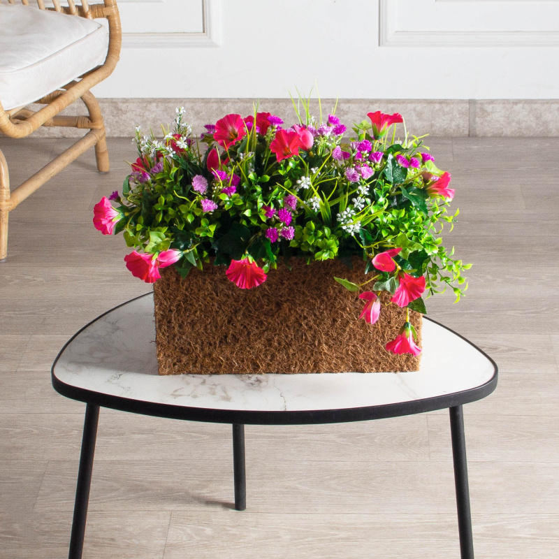 Ц601-4(з.)(F) Петуния ампельная (розовая) h17см(латекс) в кокосовом боксе 35х15х17см_1