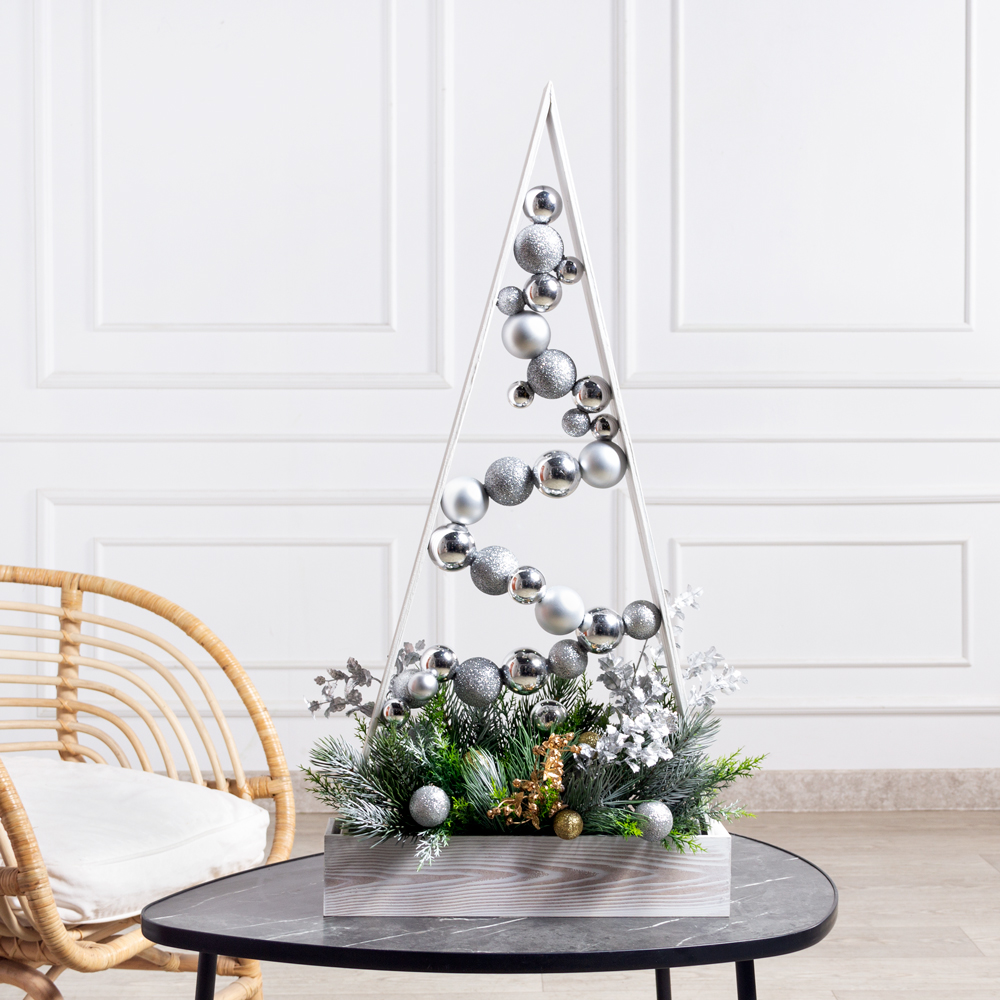 КНг59-1(Пр)(F) Композиция искусственная НГ Елочка в ящике 40х9хh8см, серебро_1