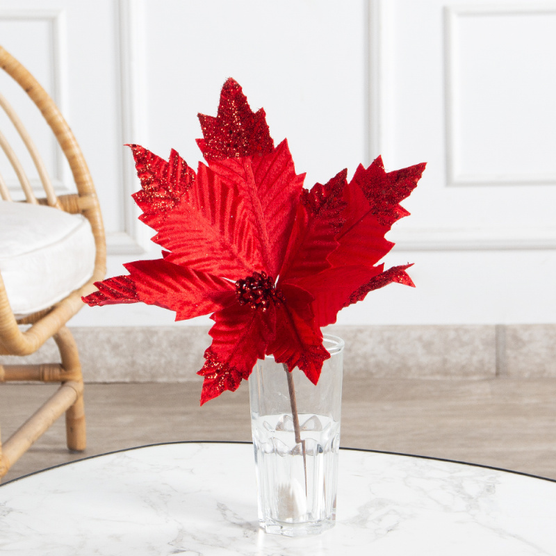 736А/9271-6317/2(Чп)(F) Пуансетия НГ с блёстками h26см(нога h20см d32см) красная_1