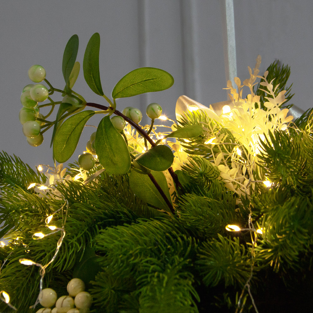 К559/СВ03т-1(Пр)(F) Композиция искусственная НГ подвесная с белым декором и гирляндой Роса_4