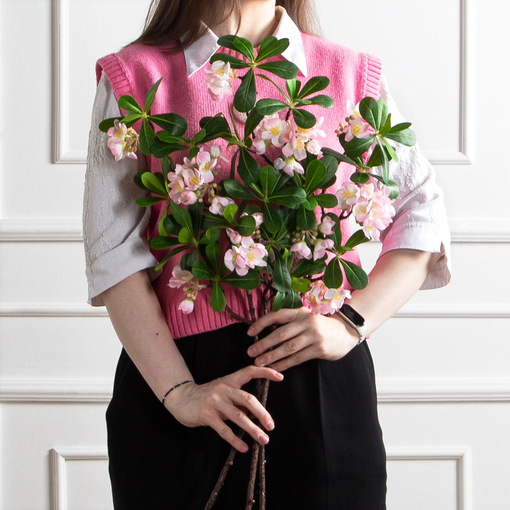 7141А/0287-0344/1(F) Ветка яблони искусственная h74см(4 соцветия) розовая_5