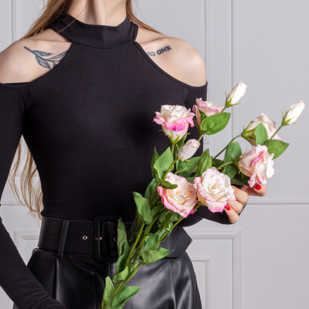 7141А/9120-20/5Р Лизиантус искусственный 2 головы, 1 бутон(латекс) h72см, бело-розовый_3