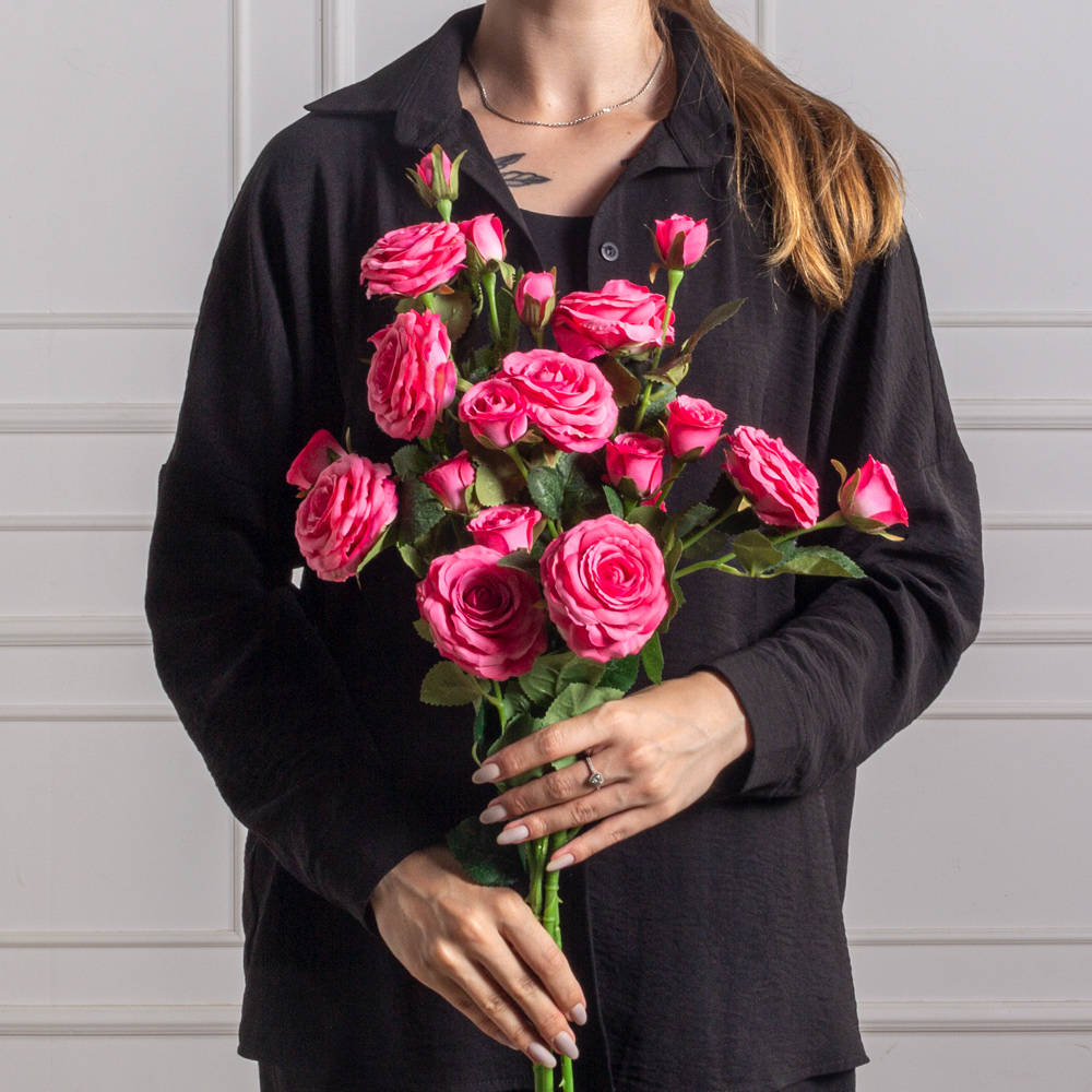 7141А/9149-11/5(F) Роза искусственная h75см, ярко-розовая, 3головы, 4бутона, шёлк_3