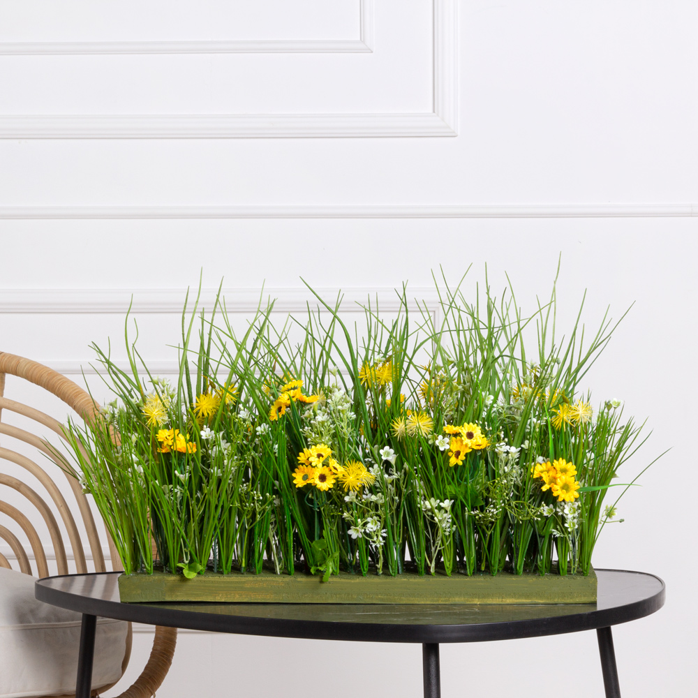 К485(з) Композиция искусственная Цветочный микс на основании 54х17х3см_1