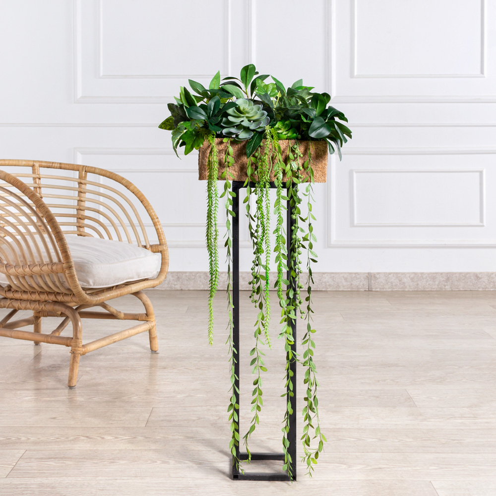 СКК14/7-3/1(з)(F) Композиция из голубых суккулентов с зеленью в кокосовом боксе 30*10*10_1