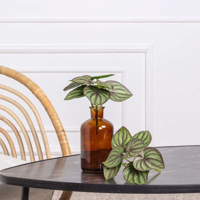 7143/0015-4 Пеперомея искусственная полосатая куст мини h15см, зелено-бордов.