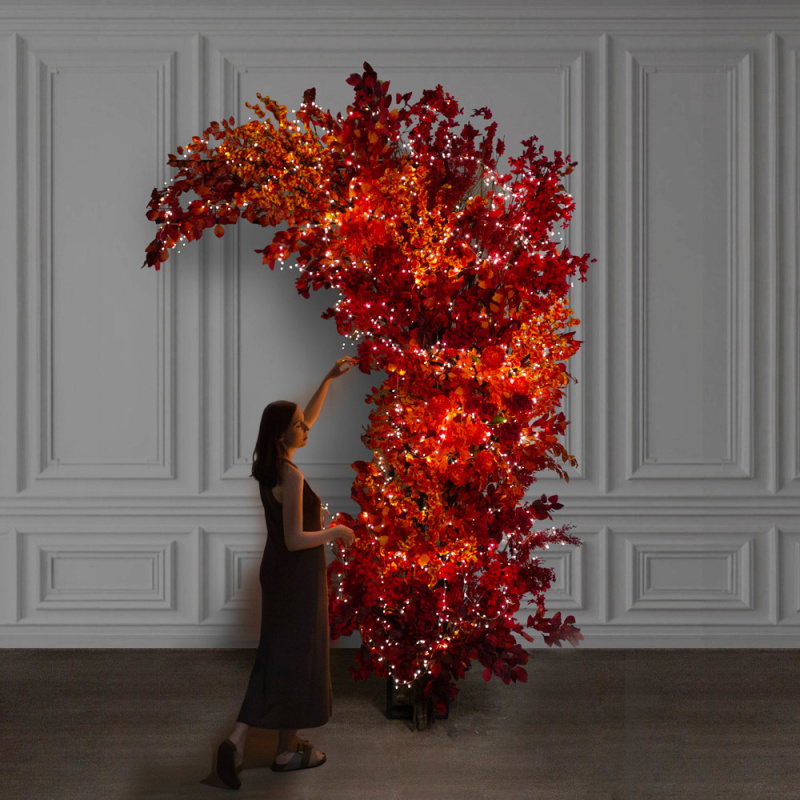 ДЛ/СВ03/175(Пр)(Fix)(F) Декор входной группы h300см на прутьях, пристенный с гирляндой, бордовый_1