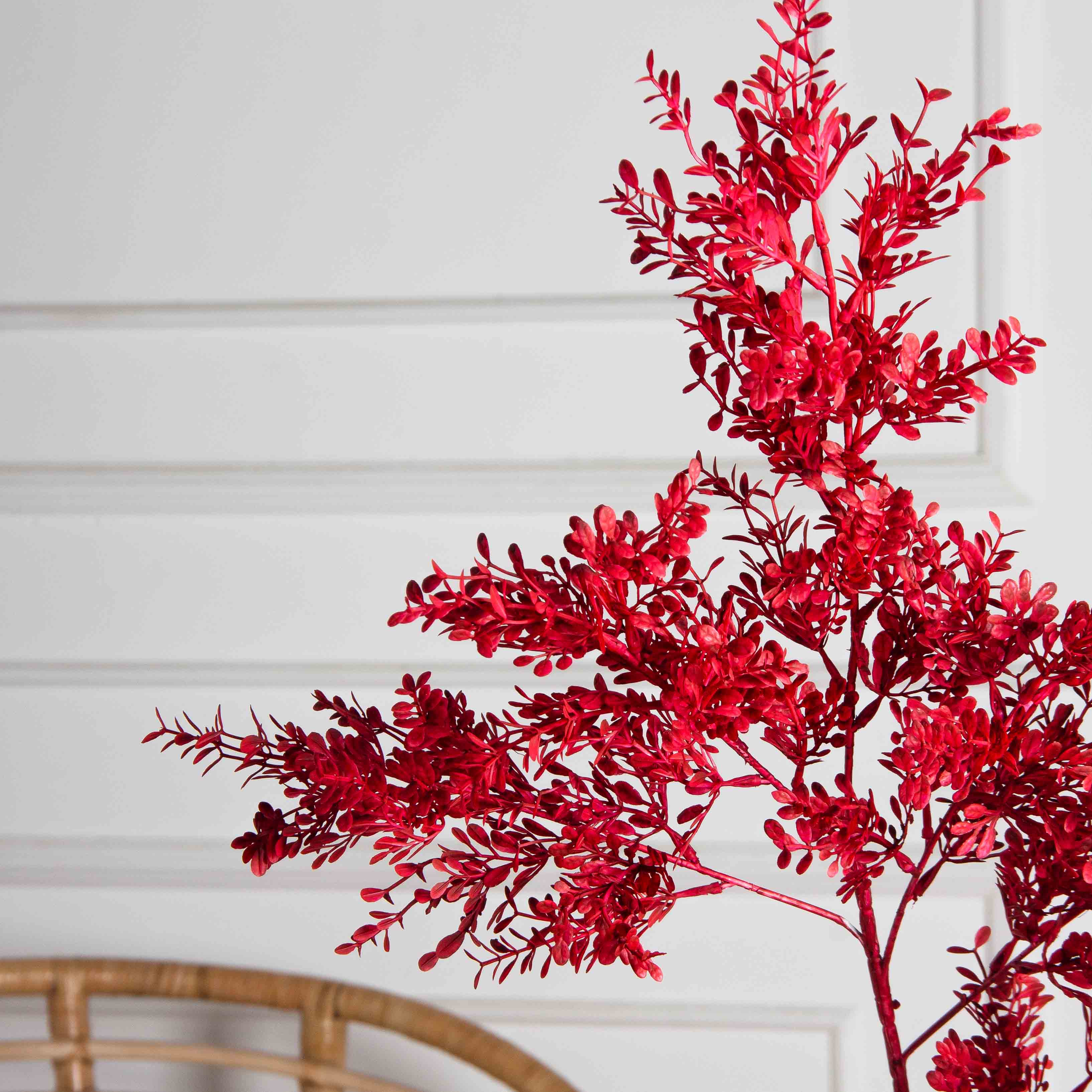 7143/0041-10/11 Ветка искусственная Мини самшит h97см, бордовая_3