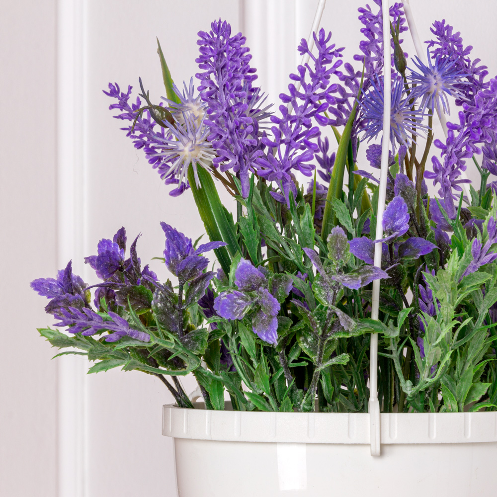 К251-1 Композиция искусственная Лаванда с патиной в подвесном кашпо, фиолет._1