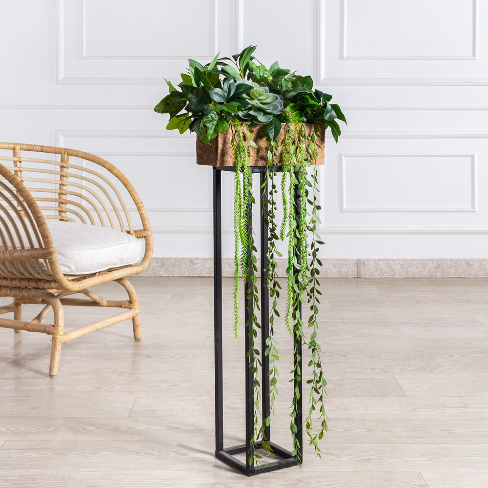 СКК14/7-3/1(з)(F) Композиция из голубых суккулентов с зеленью в кокосовом боксе 30*10*10_2