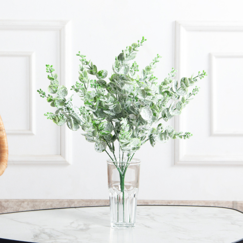 736А/0424-12(F) Самшит искусств. крупный Эвкалипт НГ заснеженный с блёстками 5частей, h38см(30+8)_1