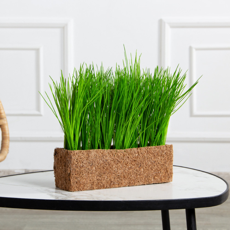 ТД061(F) Трава искусственная h15см в кокосовом боксе 25х8х8см_1
