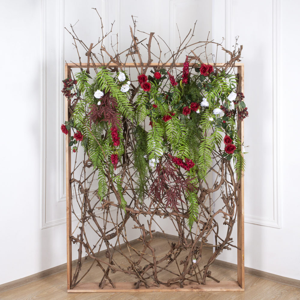 Ш180/60-1(з) Ширма декоративная искусственная цветочная в раме 140хh180см, бордо _1