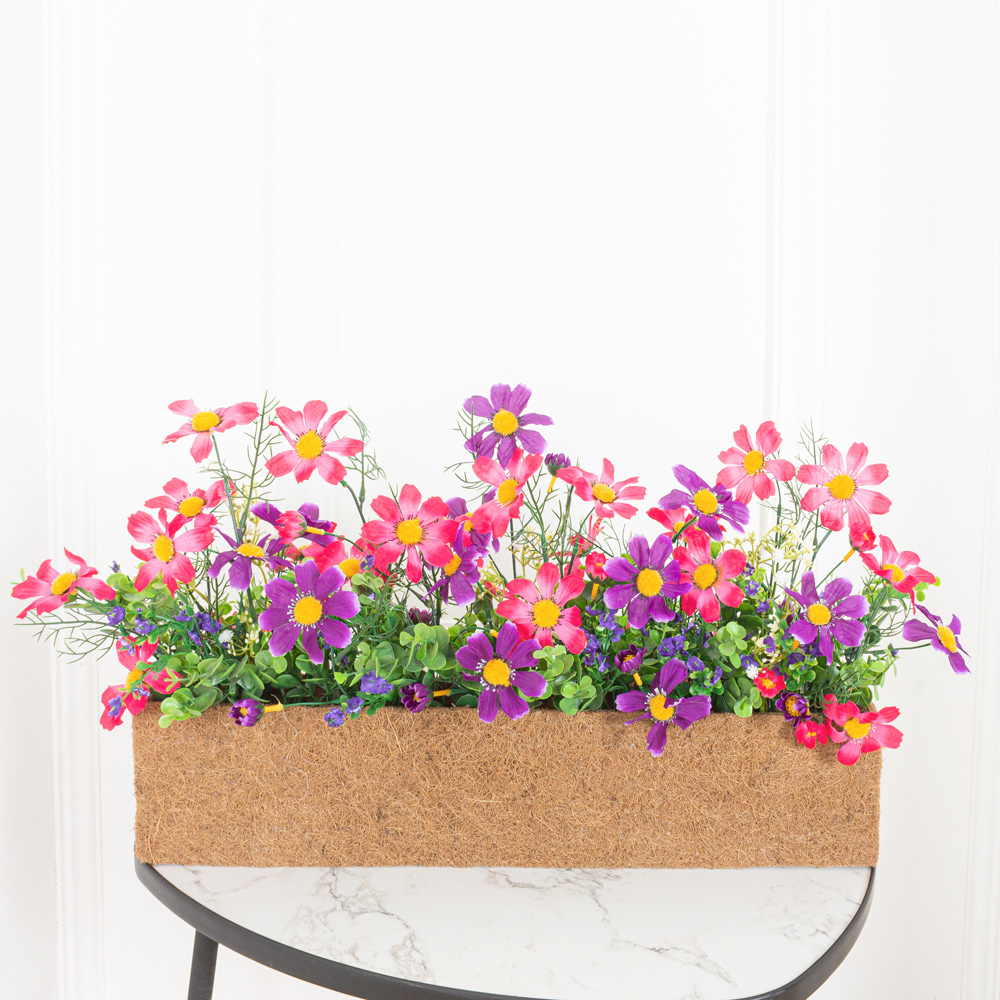 Ц427(з) Композиция искусственная Космея цветная в кокосовом боксе 55,5х7,5х12см_3