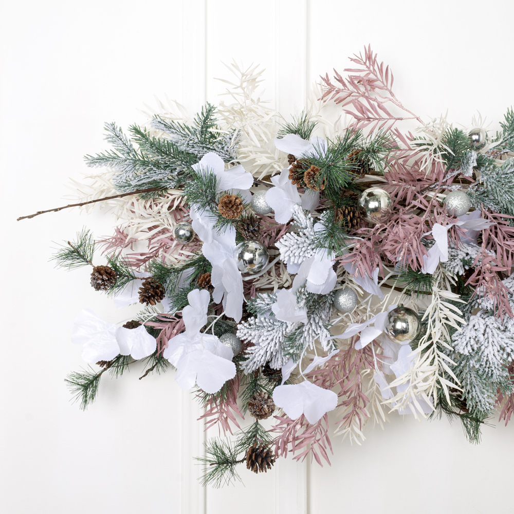 Л95 Лиана искусственная НГ с розмарином и заснеженными еловыми ветками L100см_1