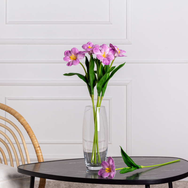 7141А/0443-02/8Р Тюльпан распустившийся искусственный d8см, h50см, сиреневый