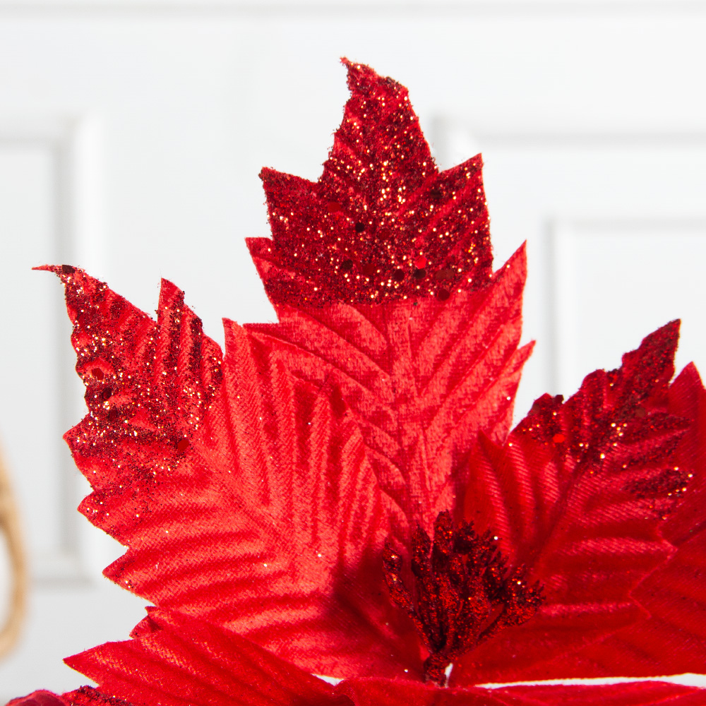 736А/9271-6317/2(Чп)(F) Пуансетия НГ с блёстками h26см(нога h20см d32см) красная_2